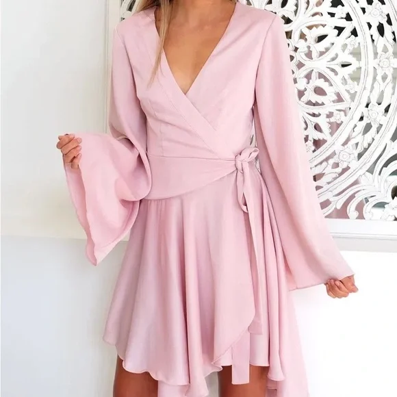 fitted lace wedding dress Women's Plus Size Serena Satin Long Sleeve Wrap Dress